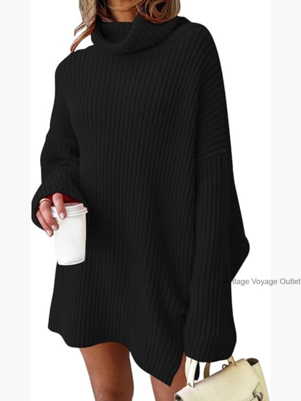Plus Size Oversized Turtleneck Sweater Dress Long Pullover Knit Winter